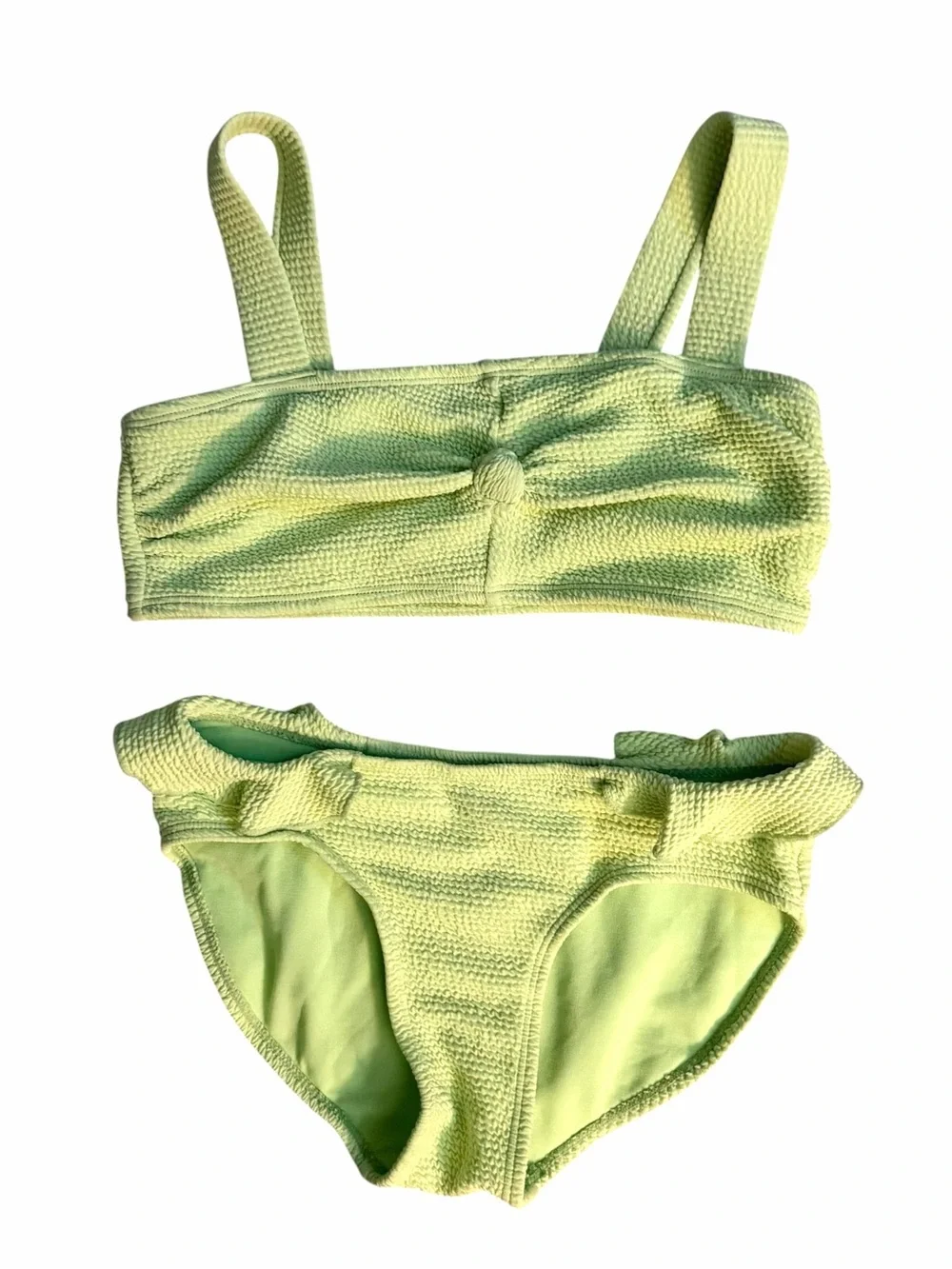 Justice Crinkle Cut Textured Bikini Top Ruffle Bottoms Girls Size 10 Lime Green